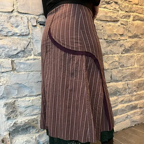 SPANNER Asymmetrical Brown Striped Skirt - Picture 3 of 6